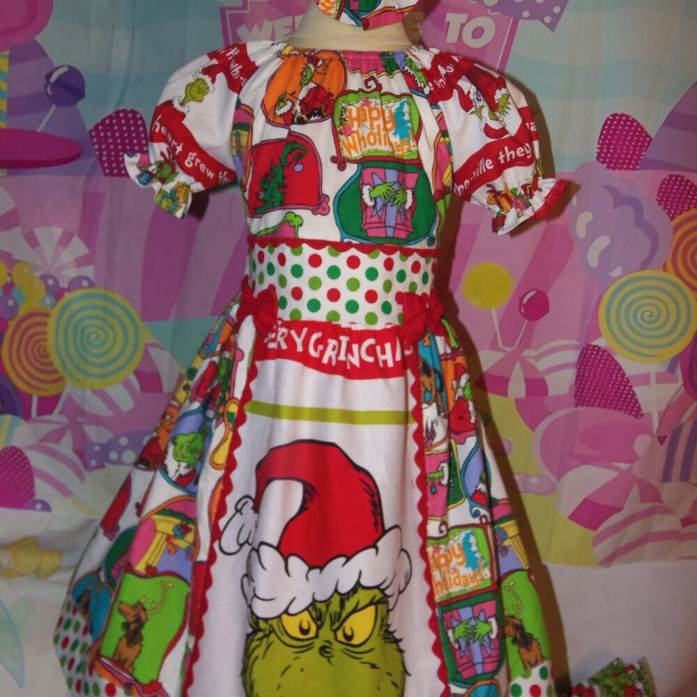 Grinch  Christmas  Patchwork  Little Girl Dress  Size 6 NEW